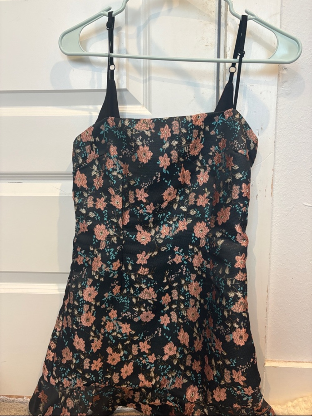 superdown Black Floral Mini Dress with Pink & Teal Accents